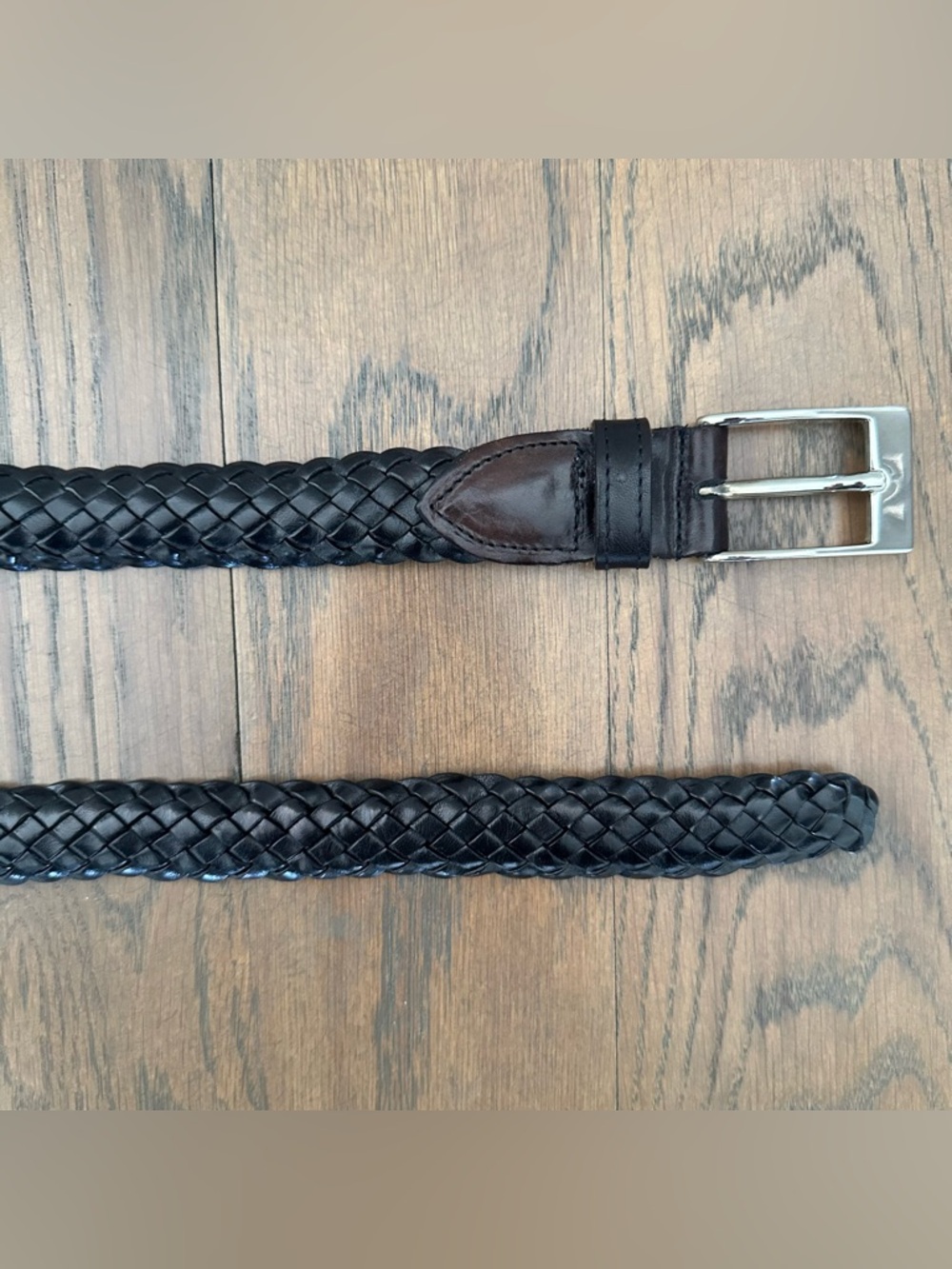 Vintage Cole Haan Women's Braided Glossy Leather Belt in Black, Silver Small